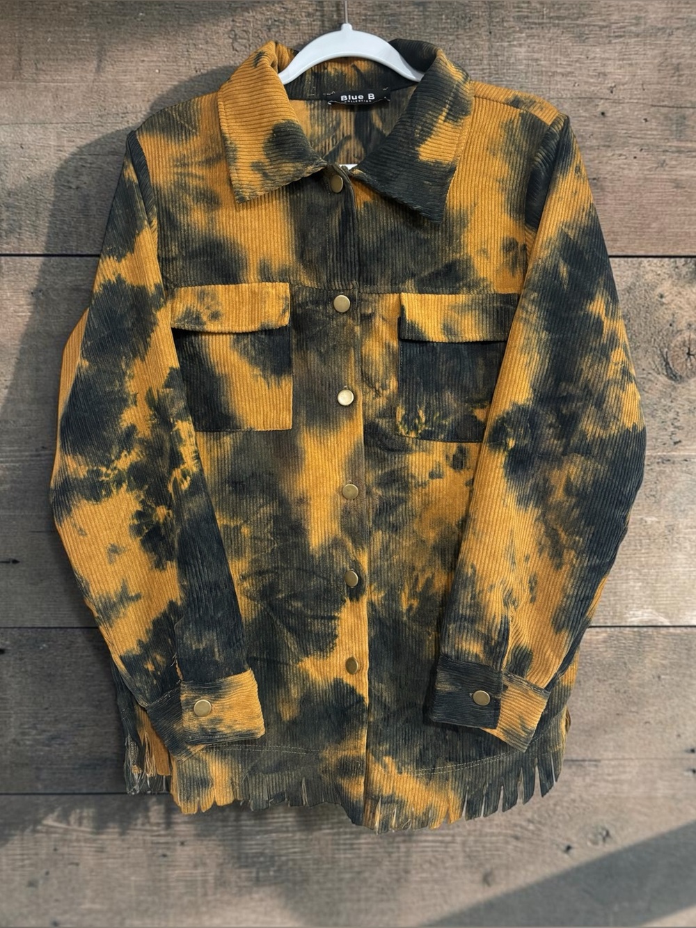 Women’s western Tie-Dye Corduroy Jean Jacket - Yellow & Black